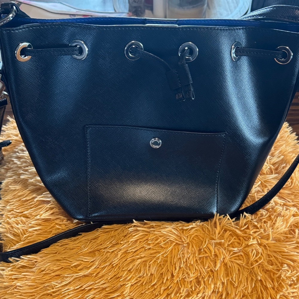 Michael Kors Greenwich small bucket bag.  Black leather